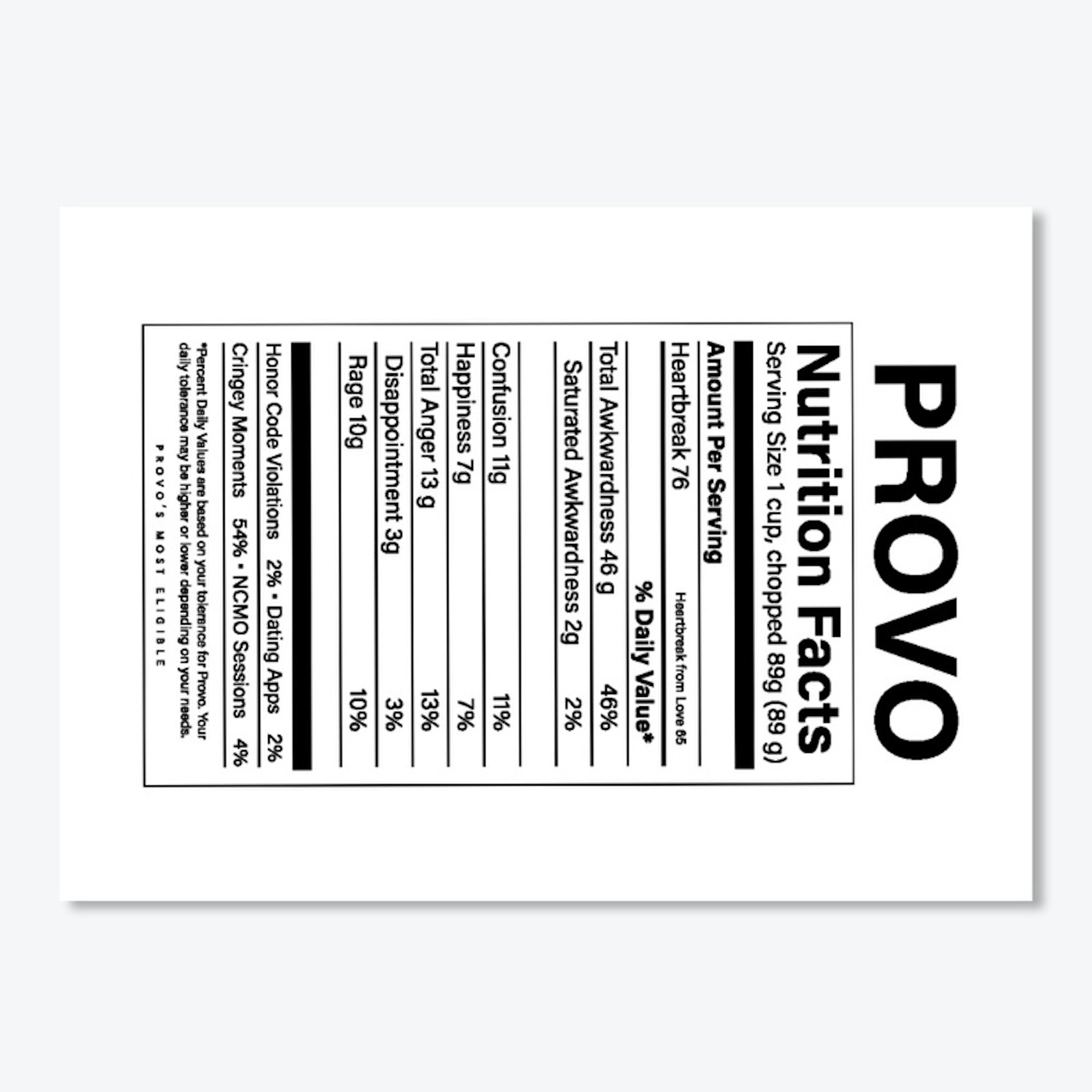 Provo Nutrition Facts